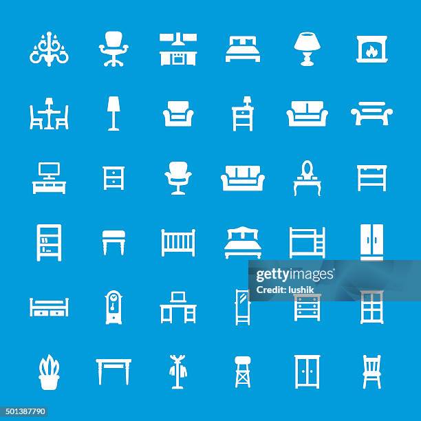 furniture related vector icon set - bookstand stock illustrations