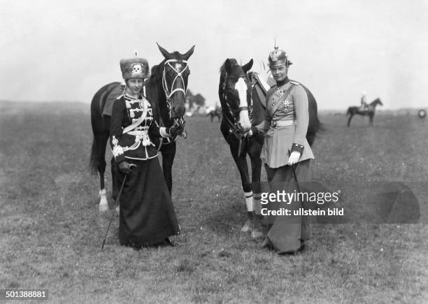 Mecklenburg-Schwerin, Cecilie of - Crown Princess of Prussia wife of Wilhelm of Prussia, Crown Prince in a hussar uniform with Princess...