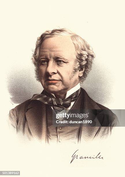 eminent victorians - portrait of granville leveson-gower, 2nd ea - granville island stock illustrations