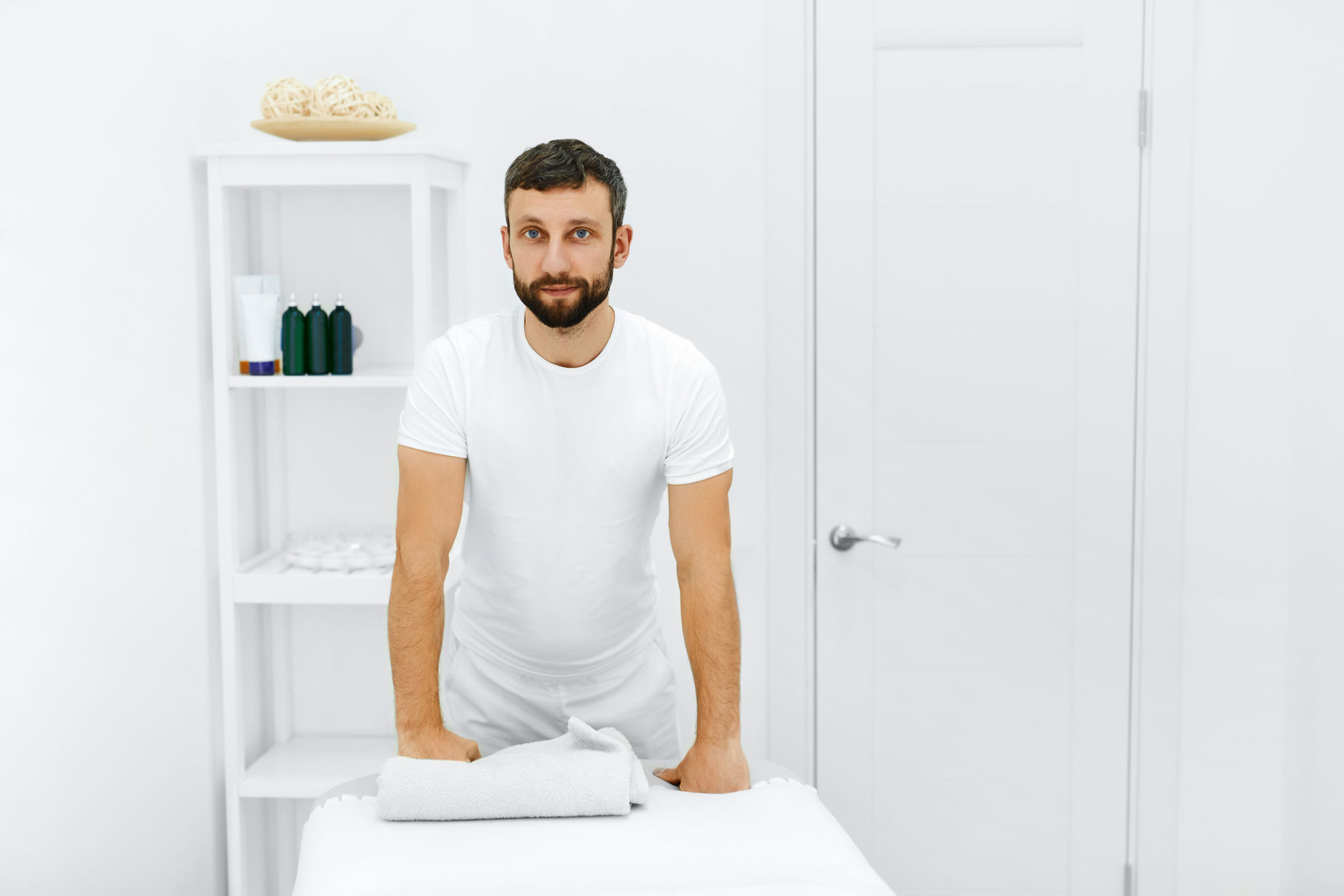 Body Care. Masseur In Spa Salon. Physical Therapist. Massage The Body Care. Masseur In Spa Salon. Physical Therapist. Massage The