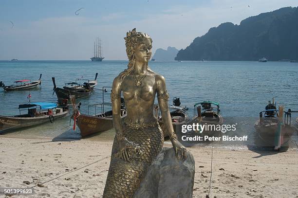 Meerjungfrau-Skulptur am Strand, Insel Phi Phi Island, Andamanen-See, Thailand, Asien, Reise, BB, DIG; P.-Nr.: 192/2004, ;