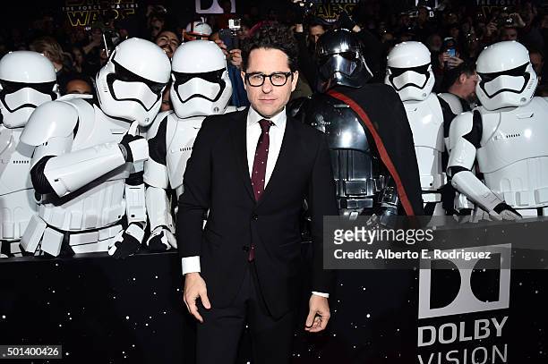 Director J.J. Abrams attends the World Premiere of Star Wars: The Force Awakens at the Dolby, El Capitan, and TCL Theatres on December 14, 2015 in...