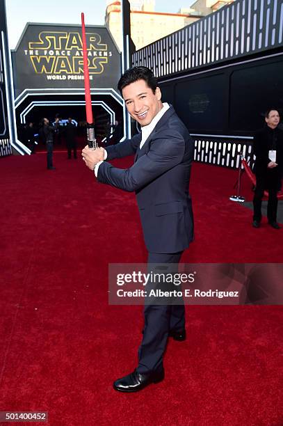 Personality Mario Lopez attends the World Premiere of Star Wars: The Force Awakens at the Dolby, El Capitan, and TCL Theatres on December 14, 2015...