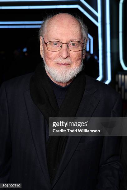 Composer John Williams attends the World Premiere of Star Wars: The Force Awakens at the Dolby, El Capitan, and TCL Theatres on December 14, 2015...