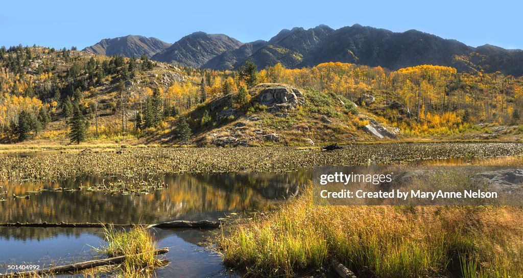 Fall Panorama at Scout Lake in Mountains