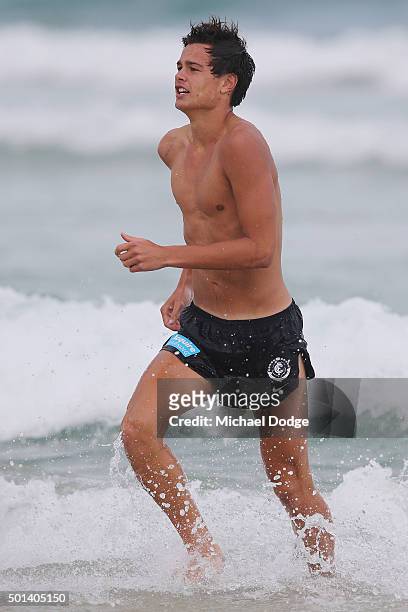 Jack Silvagni participates in a recovery session at the beach during the Carlton Blues AFL pre-season training camp on December 15, 2015 in Gold...