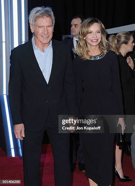 Actor Harrison Ford and actress Calista Flockhart arrive at the Los Angeles Premiere "Star Wars: The Force Awakens" on December 14, 2015 in...