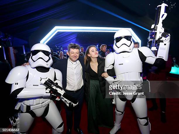Actor Andy Serkis and Ruby Serkis attend the after party for the World Premiere of Star Wars: The Force Awakens on Hollywood Blvd on December 14,...