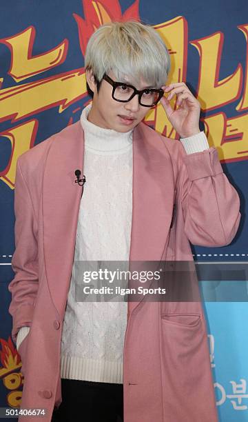 Kim Heechul of Super Junior attends the JTBC "Bros" press conference at Tom N Toms on December 4, 2015 in Seoul, South Korea.