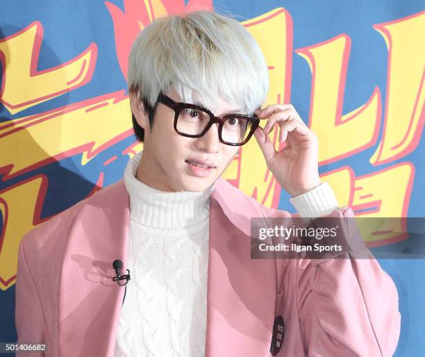 Kim Heechul of Super Junior attends the JTBC "Bros" press conference at Tom N Toms on December 4, 2015 in Seoul, South Korea.