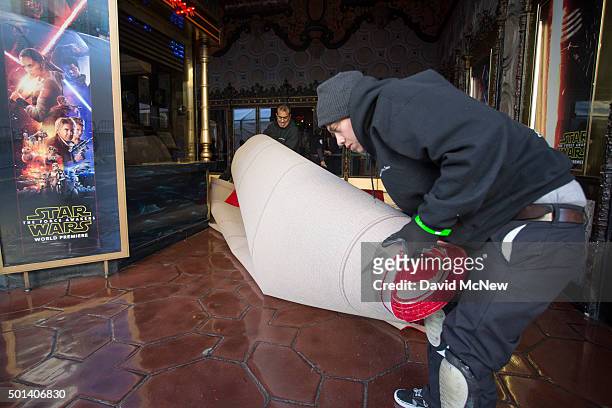 Red carpet is laid at El Capitan Theatre before the start of the premiere of Walt Disney Pictures And Lucasfilm's "Star Wars: The Force Awakens" on...