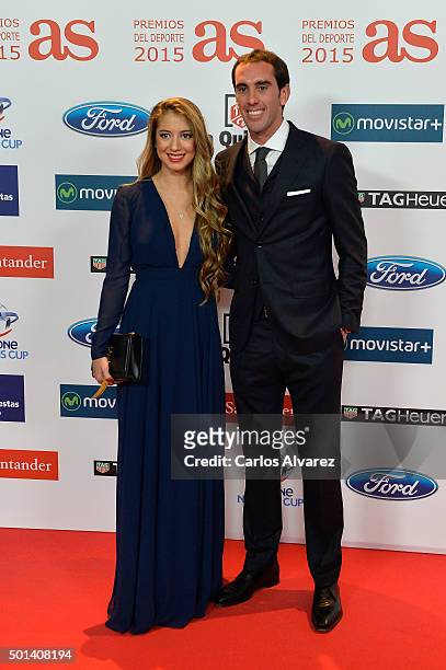 Diego Godin and Sofia Herrera attend the 2015 "AS Del Deporte" Awards at The Westin Palace Hotel on December 14, 2015 in Madrid, Spain.