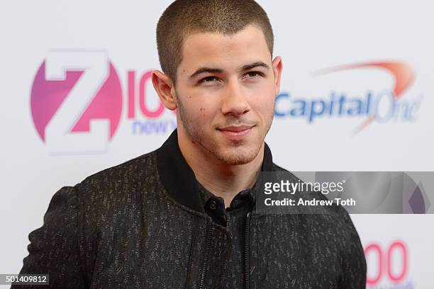 Nick Jonas attends Z100's iHeartRadio Jingle Ball 2015 arrivals at Madison Square Garden on December 11, 2015 in New York City.