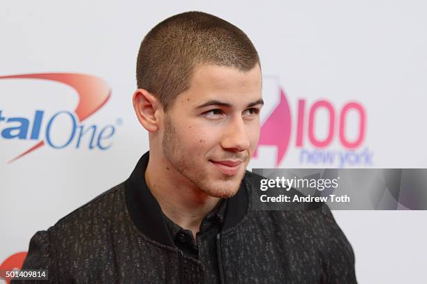Nick Jonas attends Z100's iHeartRadio Jingle Ball 2015 arrivals at Madison Square Garden on December 11, 2015 in New York City.
