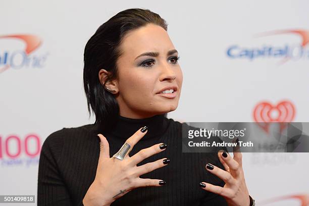 Demi Lovato attends Z100's iHeartRadio Jingle Ball 2015 arrivals at Madison Square Garden on December 11, 2015 in New York City.