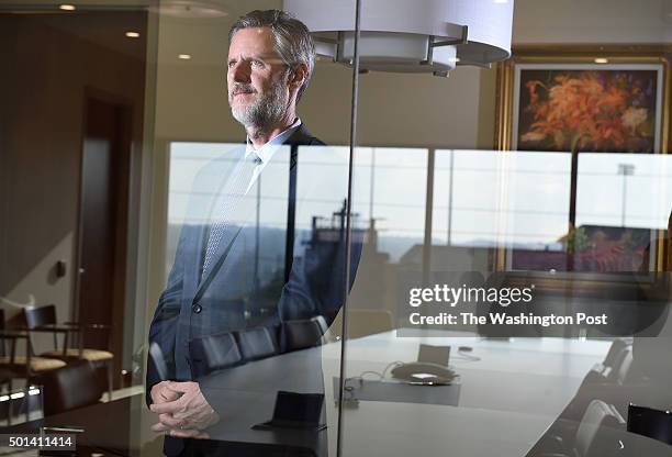 Liberty University President Jerry Falwell Jr. Poses for a portrait on the campus of Liberty University on Wednesday December 09, 2015 in Lynchburg,...