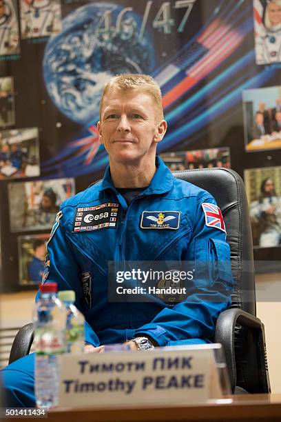 In this handout image supplied by the European Space Agency , Expedition 46-47 crewmember Tim Peake of the European Space Agency attends the...