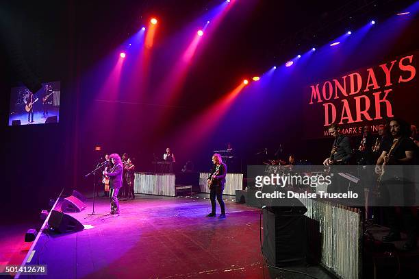 Paul Shortino, Dave Amato and Stephanie Calvert perform at Mondays Dark two year anniversary at the Joint at the Hard Rock Hotel and Casino on...
