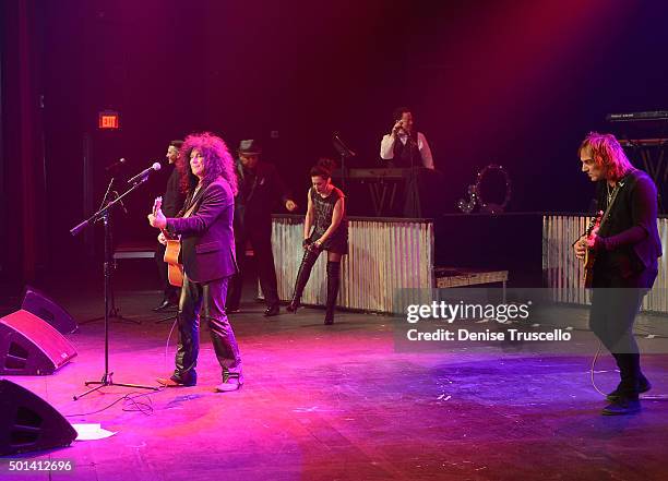 Paul Shortino, Dave Amato and Stephanie Calvert perform at Mondays Dark two year anniversary at the Joint at the Hard Rock Hotel and Casino on...