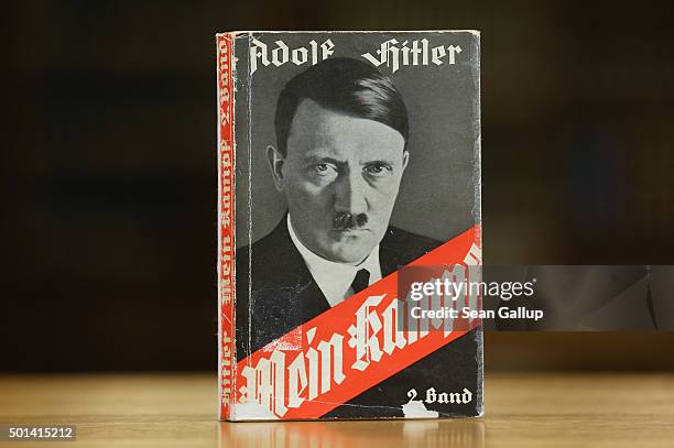 Edition of Adolf Hitler's "Mein Kampf" stands at the library of the Deutsches Historisches Museum on December 15, 2015 in Berlin, Germany. The state...