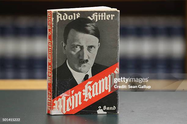 Edition of Adolf Hitler's "Mein Kampf" stands at the library of the Deutsches Historisches Museum on December 15, 2015 in Berlin, Germany. The state...