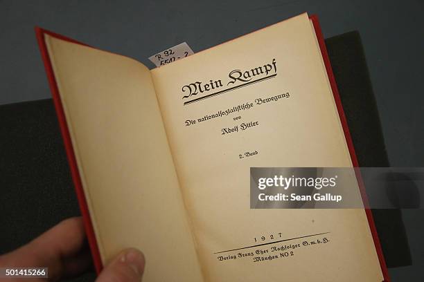 Edition of Adolf Hitler's "Mein Kampf" , volume two, lies at the library of the Deutsches Historisches Museum on December 15, 2015 in Berlin,...