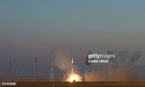 In this handout image supplied by NASA, Expedition 46-47 crewmembers ESA astronaut Tim Peake, NASA astronaut Tim Kopra and commander Yuri Malenchenko...