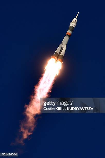 Russia's Soyuz TMA-19M spacecraft carrying the International Space Station Expedition 46/47 crew of Britain's astronaut Tim Peake, Russian cosmonaut...