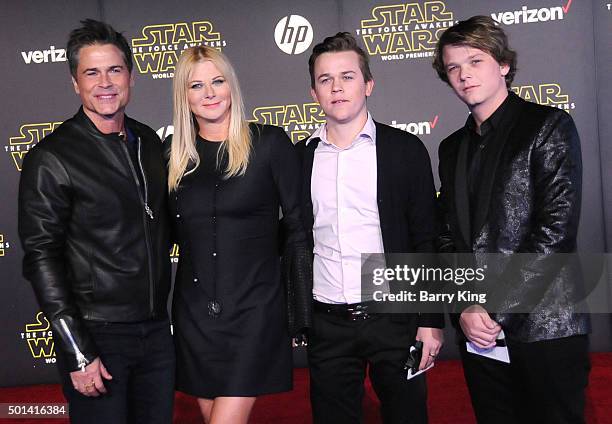 Actor Rob Lowe, Sheryl Berkoff, John Owen Lowe and Matthew Edward Lowe attend the Premiere of Walt Disney Pictures and Lucasfilm's 'Star Wars: The...