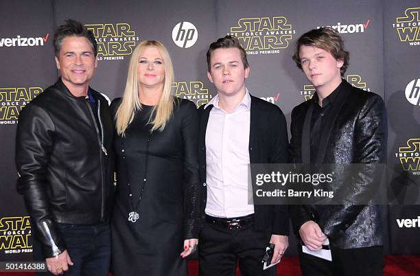 Actor Rob Lowe, Sheryl Berkoff, John Owen Lowe and Matthew Edward Lowe attend the Premiere of Walt Disney Pictures and Lucasfilm's 'Star Wars: The...