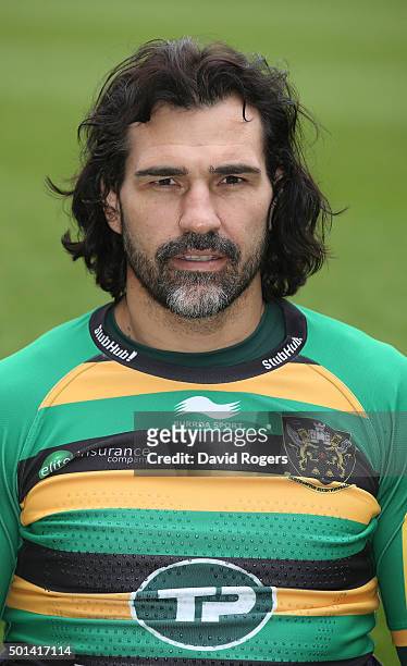 Victor Matfield poses for a portrait during the Northampton Saints media session held at Franklin's Gardens on December 15, 2015 in Northampton,...