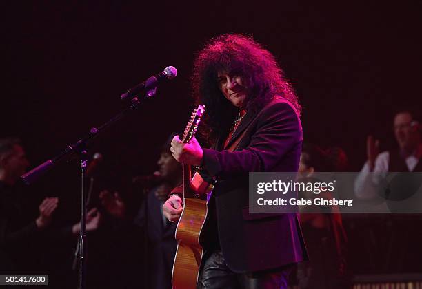 Singer Paul Shortino performs during the Mondays Dark 2nd anniversary at The Joint inside the Hard Rock Hotel & Casino on December 14, 2015 in Las...