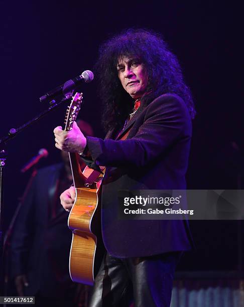 Singer Paul Shortino performs during the Mondays Dark 2nd anniversary at The Joint inside the Hard Rock Hotel & Casino on December 14, 2015 in Las...
