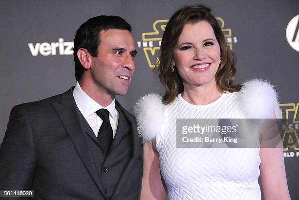 Actress Geena Davis and Reze Jarrahy attend the Premiere of Walt Disney Pictures and Lucasfilm's 'Star Wars: The Force Awakens' on December 14, 2015...