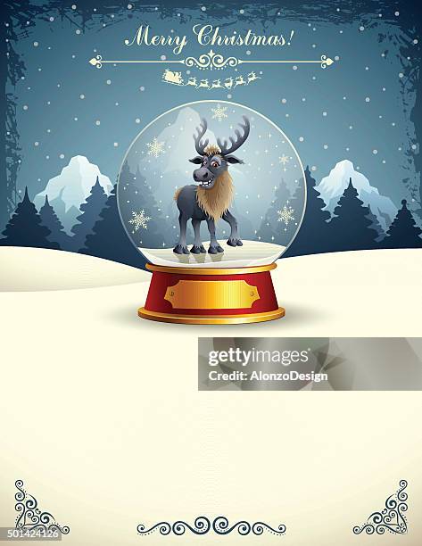 reindeer in a snow globe - funny snow globe stock illustrations