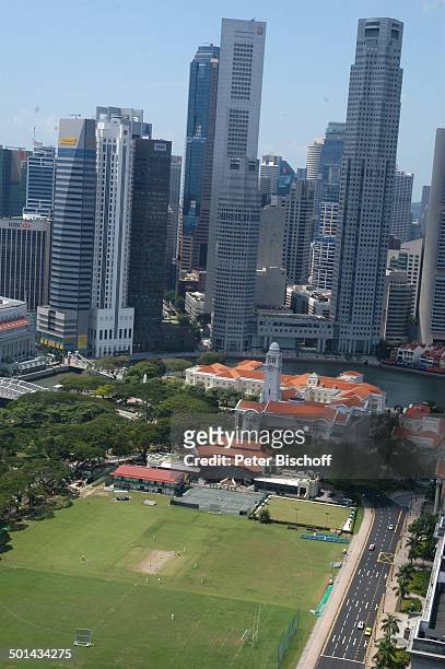 Blick vom "Swissôtel - The Stamford" auf Skyline und Cricket-Platz, Marina Bay, Singapur, Asien, Hotel, Gebäude, Hochhäuser, Reise, BB, DIG; P.-Nr.:...