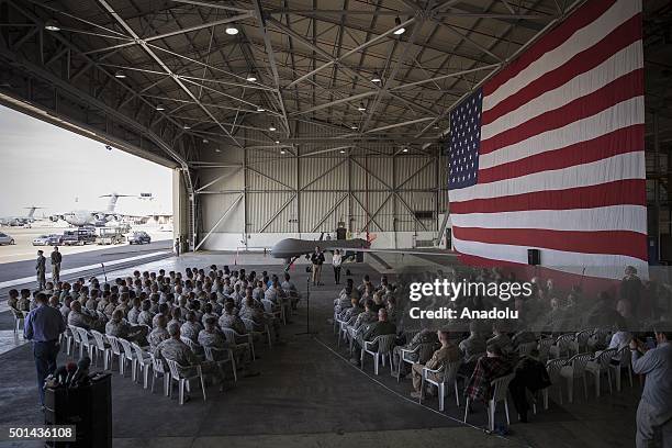United States Secretary of Defense Ashton Carter delivers a speech during his visit to Incirlik Airbase in Adana, southern Turkey on December 15,...