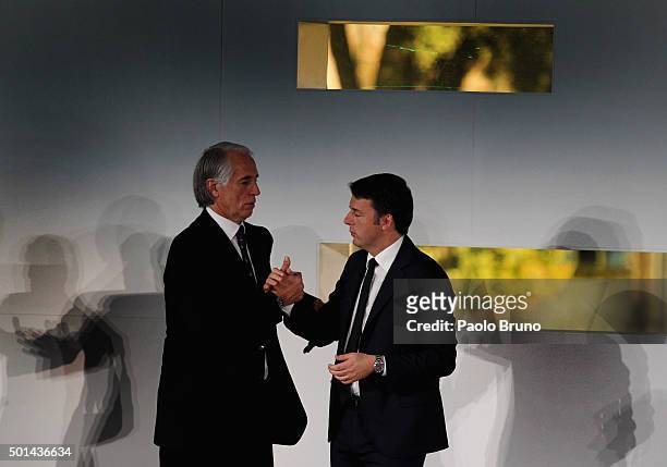 President Giovanni Malago'shakes the hands with Italian Prime Minister Matteo Renzi during the Italian Olympic Commitee 'Collari d'Oro' Awards...