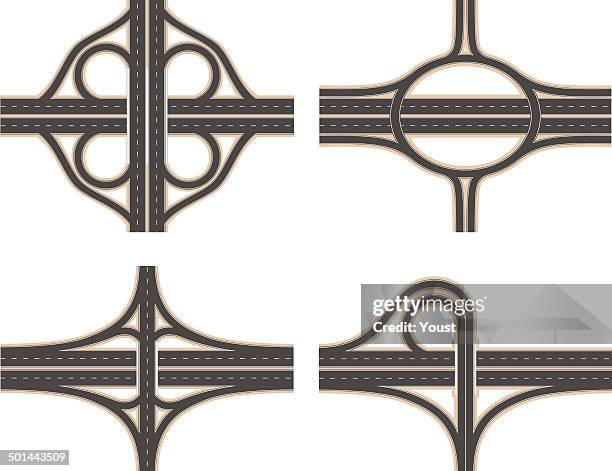 road interchange set - overpass road stock-grafiken, -clipart, -cartoons und -symbole