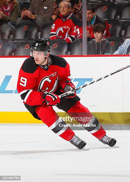 Jiri Tlusty of the New Jersey Devils skates against the Detroit Red Wings during the game at the Prudential Center on December 11, 2015 in Newark,...