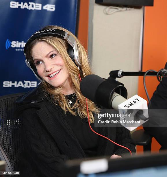 Jennifer Jason Leigh visits 'Sway in the Morning' with Sway Calloway on Eminem's Shade 45 at SiriusXM Studios on December 15, 2015 in New York City.