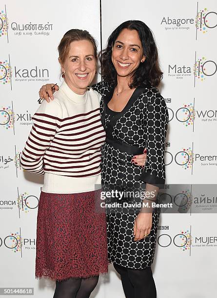 Kirsty Wark and Kavita Puri attend the BBC 100 Women gala hosted by the BFI at BFI Southbank on December 15, 2015 in London, England.