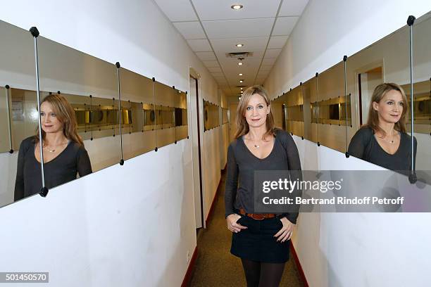 Actress and wife of Main Guest of the show Olivier Marchal, Catherine Marchal attends the 'Vivement Dimanche' French TV Show at Pavillon Gabriel on...