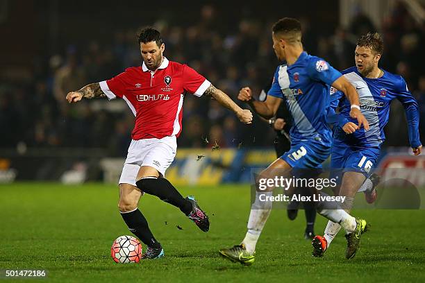 Gareth Seddon of Salford City competes with Jake Carroll of Hartlepool United during the Emirates FA Cup second round replay match between Hartlepool...