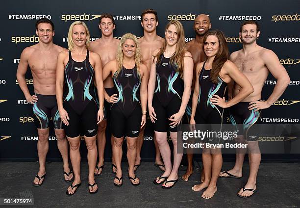 Jessica Hardy, Elizabeth Beisel, Missy Franklin, Natalie Coughlin Ryan Lochte, Conor Dwyer, Nathan Adrian, Cullen Jones and Tyler Clary appear during...