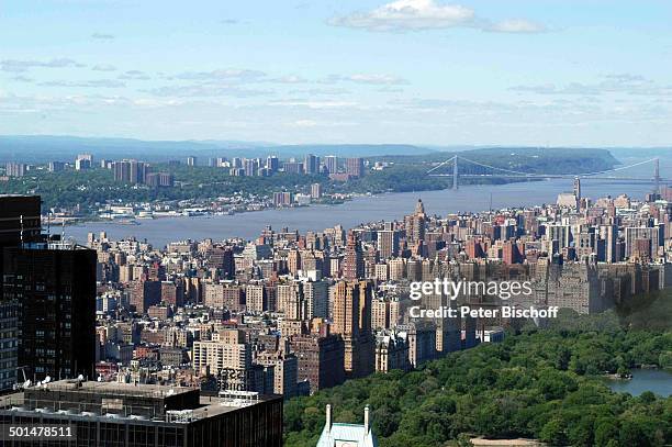 Blick vom "Top of the Rock" im "Rockefeller Center" auf "Hudson River" und "Central Park", Manhattan, New York, USA, Amerika, Fluss, Gebäude, Reise,...