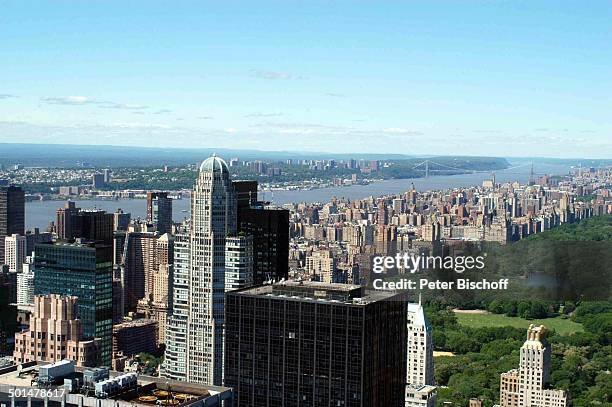 Blick vom "Top of the Rock" im "Rockefeller Center" auf "Central Park" und "Hudson River", Manhattan, New York, USA, Amerika, Fluss, Gebäude, Reise,...