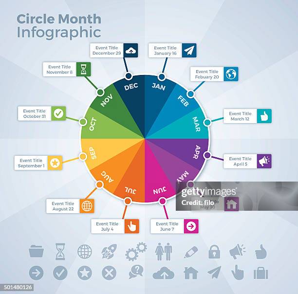 illustrations, cliparts, dessins animés et icônes de infographie cercle mois événement du calendrier - annual event