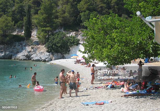 Strand vom Lieblings-Restaurant "Pavlos" von Ivan Rebroff, nach der Seebestattung der Asche von Ivan Rebroff, Ägäisches Meer, Ägäis, Agnodas, Insel...