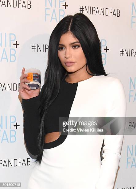 Photo Call with NIP+FAB President and Founder Maria Hatzistefanis and Kylie Jenner on December 15, 2015 in Los Angeles, California.